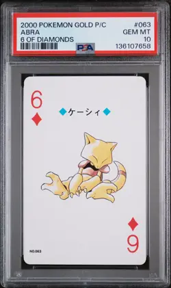 2000 POKEMON GOLD VERSION PLAYING CARDS 6 OF DIAMONDS #063 ABRA PSA 10 - Image 1