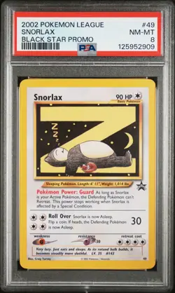 2002 WOTC POKEMON LEAGUE BLACK STAR PROMO SNORLAX #49 SLEEPING SNORLAX PSA 8 I - Image 1