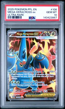 2025 POKEMON PFL EN-PHANTASMAL FLAMES ULTRA RARE #108 MEGA HERACROSS EX PSA 10 - Image 1