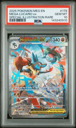 2025 POKEMON MEGA EVOLUTION ILLUSTRATION RARE #179 MEGA LUCARIO EX PSA 10 - Image 1