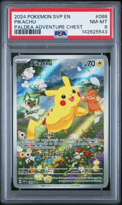 2024 POKEMON SVP EN-SV BLACK STAR PROMO PALDEA ADVENTURE CHEST PIKACHU PSA 8 - Image 1