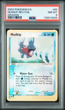 2003 POKEMON EX DRAGON #65 MUDKIP-REVERSE FOIL PSA 8 - Image 1