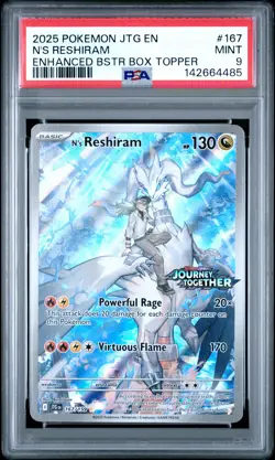 2025 POKEMON JOURNEY TOGETHER ENHANCED BOOSTER BOX TOPPER N'S RESHIRAM PSA 9 - Image 1