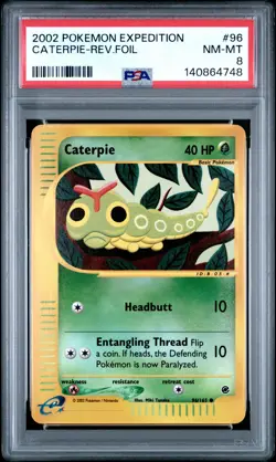 2002 POKEMON EXPEDITION #96 CATERPIE-REVERSE FOIL PSA 8 - Image 1