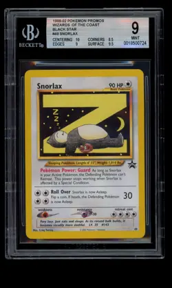 2002 WOTC POKEMON LEAGUE BLACK STAR PROMO SNORLAX #49 SLEEPING SNORLAX BGS 9 L - Image 1