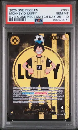 2025 ONE PIECE PROMOS BVB X ONE PIECE MATCH DAY 2025 #003 MONKEY D. LUFFY PSA 10 - Image 1
