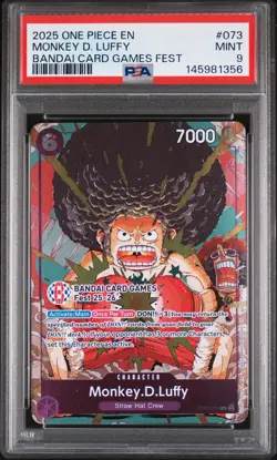 2025 ONE PIECE PROMOS BANDAI CARD GAMES FEST #073 MONKEY D. LUFFY PSA 9 - Image 1