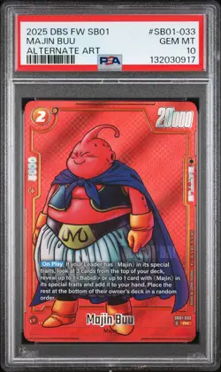 2025 DRAGON BALL SUPER CARD GAME FUSION WORLD MANGA BOOSTER 01 MAJIN BUU PSA 10 - Image 1