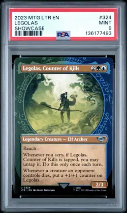 2023 MTG LOTR TALES OF MIDDLE-EARTH SHOWCASE #324 LEGOLAS COUNTER OF KILLS PSA 9 - Image 1