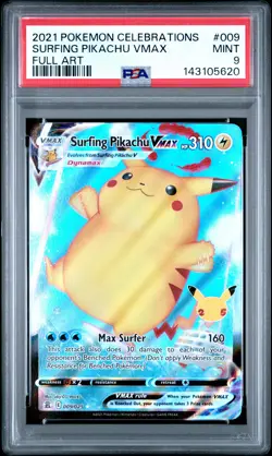 2021 POKEMON CELEBRATIONS #009 FULL ART/SURFING PIKACHU VMAX PSA 9 - Image 1