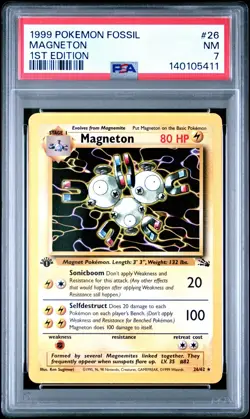 1999 POKEMON FOSSIL 1ST EDITION #26 MAGNETON PSA 7 - Image 1