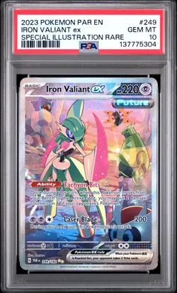 2023 POKEMON PARADOX RIFT SPECIAL ILLUSTRATION RARE #249 IRON VALIANT EX PSA 10 - Image 1