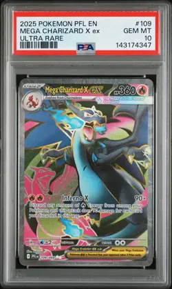 2025 POKEMON PFL EN-PHANTASMAL FLAMES ULTRA RARE #109 MEGA CHARIZARD X EX PSA 10 - Image 1