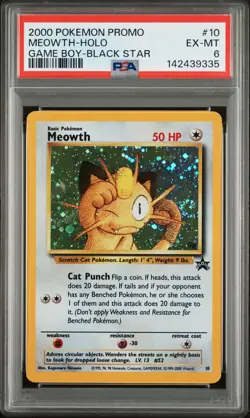 2000 POKEMON PROMO BLACK STAR GAME BOY #10 MEOWTH-HOLO PSA 6 - Image 1
