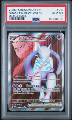 2025 POKEMON DRI EN-DESTINED RIVALS ULTRA RARE TEAM ROCKET'S MEWTWO EX PSA 10 - Image 1