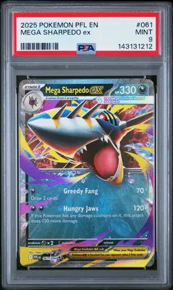 2025 POKEMON PFL EN-PHANTASMAL FLAMES #061 MEGA SHARPEDO EX PSA 9 - Image 1