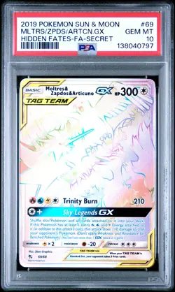 2019 POKEMON SM HIDDEN FATES #69 FULL ART/MOLTRES & ZAPDOS & ARTICUNO GX PSA 10 - Image 1