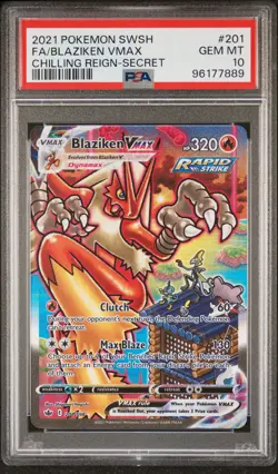 2021 POKEMON SWORD & SHIELD CHILLING REIGN SECRET FULL ART/BLAZIKEN VMAX PSA 10 - Image 1