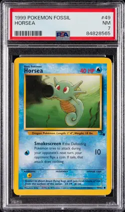 1999 POKEMON FOSSIL #49 HORSEA PSA 7 - Image 1