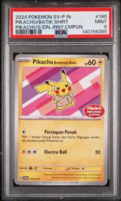 2024 POKEMON INDONESIAN SV-P PROMO #190 PIKACHU IN BATIK SHIRT PSA 9 - Image 1