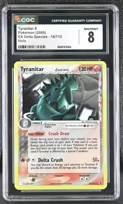 2005 POKEMON EX DELTA SPECIES TYRANITAR #16/113 RARE BLACK STAR HOLO CGC 8 - Image 1