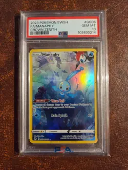 2023 POKEMON SWORD AND SHIELD CROWN ZENITH #GG06 FA/MANAPHY CROWN ZENITH, PSA 10 - Image 1