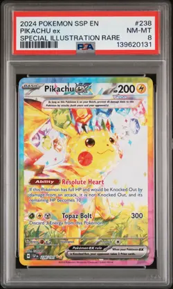 2024 POKEMON SSP EN-SURGING SPARKS SPECIAL ILLUSTRATION RARE PIKACHU EX PSA 8 - Image 1