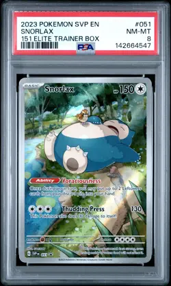 2023 POKEMON SVP EN-SV BLACK STAR PROMO 151 ELITE TRAINER BOX #051 SNORLAX PSA 8 - Image 1