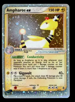2003 WOTC POKEMON EX DRAGON AMPHAROS EX 89/97 ULTRA HOLO RARE W/ SWIRL LP-M+ - Image 1