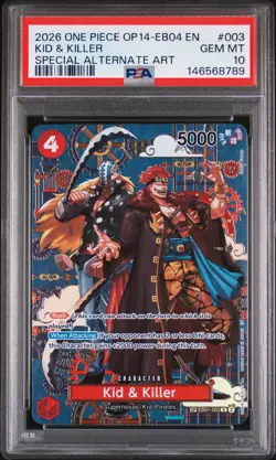 2026 ONE PIECE THE AZURE SEA'S SEVEN SPECIAL ALT ART #003 KID & KILLER PSA 10 - Image 1