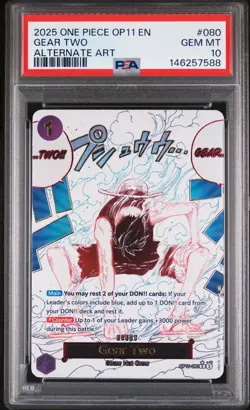 2025 ONE PIECE OP11-A FIST OF DIVINE SPEED ALTERNATE ART #080 GEAR TWO PSA 10 - Image 1
