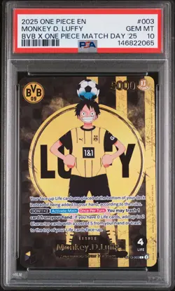 2025 ONE PIECE PROMOS BVB X ONE PIECE MATCH DAY 2025 #003 MONKEY D. LUFFY PSA 10 - Image 1