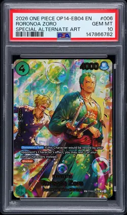 2026 ONE PIECE THE AZURE SEA'S SEVEN SPECIAL ALT ART #006 RORONOA ZORO PSA 10 - Image 1