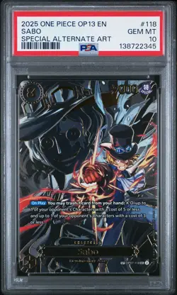 2025 ONE PIECE OP13-CARRYING ON HIS WILL SPECIAL ALTERNATE ART #118 SABO PSA 10 - Image 1