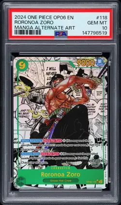 2024 ONE PIECE OP06-WINGS OF THE CAPTAIN MANGA ALTERNATE ART RORONOA ZORO PSA 10 - Image 1
