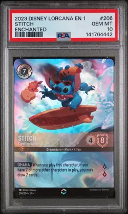 2023 DISNEY LORCANA THE FIRST CHAPTER ENCHANTED STITCH CAREFREE SURFER PSA 10 - Image 1