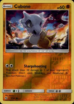 Cubone Common Hidden Fates 37/68 Fighting Reverse Holo Pokemon Card - Image 1