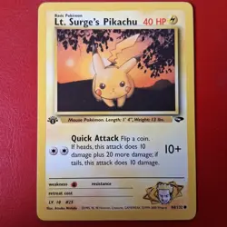Lt. Surge's Pikachu 84/132 Gym Challenge Regular First Edition Pokemon Card LP - Image 1