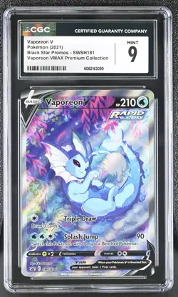 2021 POKEMON VMAX PREMIUM COLLECTION BLACK STAR PROMO VAPOREON V SWSH181 CGC 9 - Image 1
