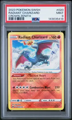2023 POKEMON SWORD & SHIELD CROWN ZENITH #020 RADIANT CHARIZARD PSA 9 - Image 1