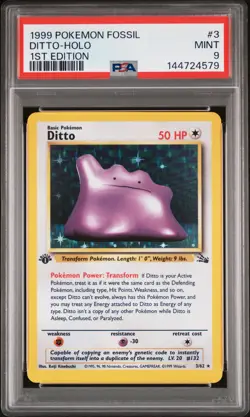 1999 POKEMON FOSSIL 1ST ED #3 DITTO-HOLO PSA 9 - Image 1