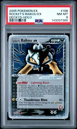 2005 POKEMON EX DEOXYS #108 ROCKET'S RAIKOU EX-HOLO PSA 8 - Image 1