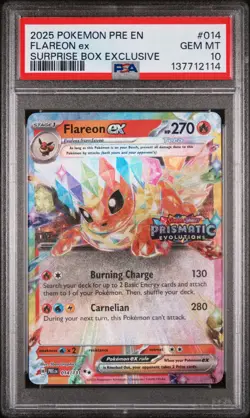2025 POKEMON PRISMATIC EVOLUTIONS SURPRISE BOX EXCLUSIVE #014 FLAREON EX PSA 10 - Image 1