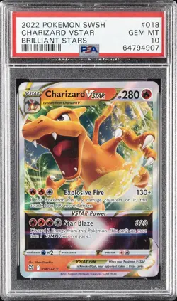 2022 POKEMON SWORD & SHIELD BRILLIANT STARS #018 CHARIZARD VSTAR PSA 10 - Image 1