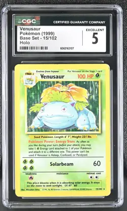 1999 WOTC POKEMON UNLIMITED BASE SET VENUSAUR #15/102 HOLO FOIL CGC 5 - Image 1