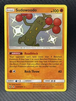 Pokemon Sun & Moon Hidden Fates Sudowoodo SV20/SV94 Shiny Vault Rare - Image 1