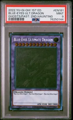 2022 Yu-Gi-Oh! Blue-Eyes Ultimate Dragon GFP2-EN181 Ghost Rare PSA 9 MINT - Image 1