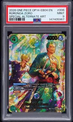 2026 ONE PIECE THE AZURE SEA'S SEVEN SPECIAL ALT ART #006 RORONOA ZORO PSA 9 - Image 1