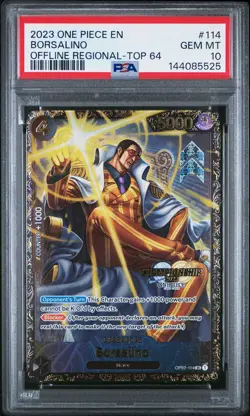 2023 ONE PIECE PROMOS OFFLINE REGIONAL-TOP 64 #114 BORSALINO PSA 10 - Image 1