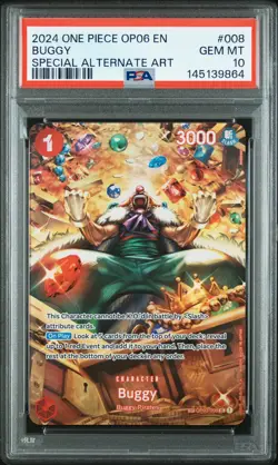 2024 ONE PIECE OP06-WINGS OF THE CAPTAIN SPECIAL ALTERNATE ART #008 BUGGY PSA 10 - Image 1